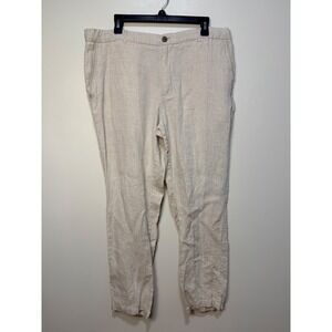 Tasso Elba Pants 38x32 Linen Flat Front Beige Casual Trousers Mens
